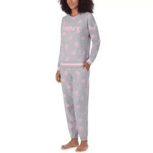 long-sleeve top with chenille DKNY logo applique