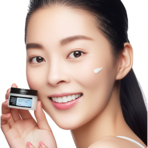 Korean model applying CosRx Hyaluronic Cream on cheeks