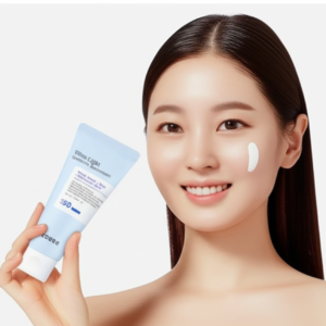 Korean model applying CosRx Invisible Sunscreen with no white cast