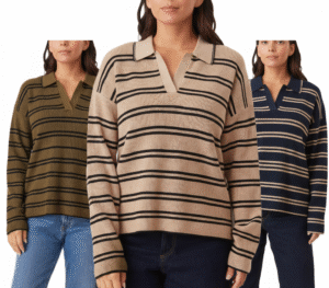 Scotch & Soda sweater striped Johnny collar front view