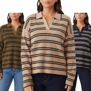Scotch & Soda sweater striped Johnny collar front view