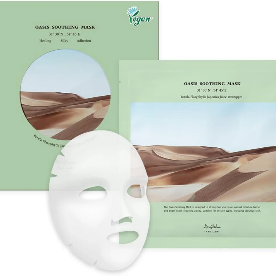 Dr. Althea Oasis Soothing Sheet Mask applied on face