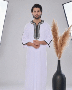 White Moroccan thobe for men embroidered kaftan