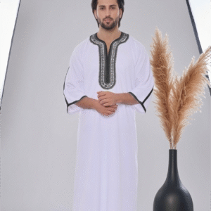 White Moroccan thobe for men embroidered kaftan