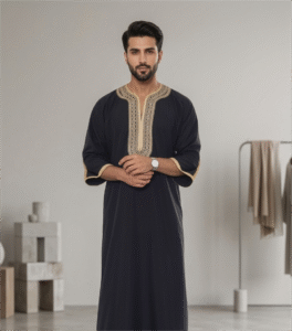 Black Moroccan thobe for men embroidered kaftan