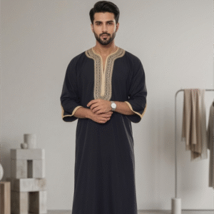 Black Moroccan thobe for men embroidered kaftan