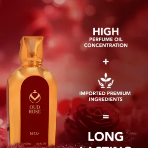 Oud Rose fragrance bottle with rose and oud scent
