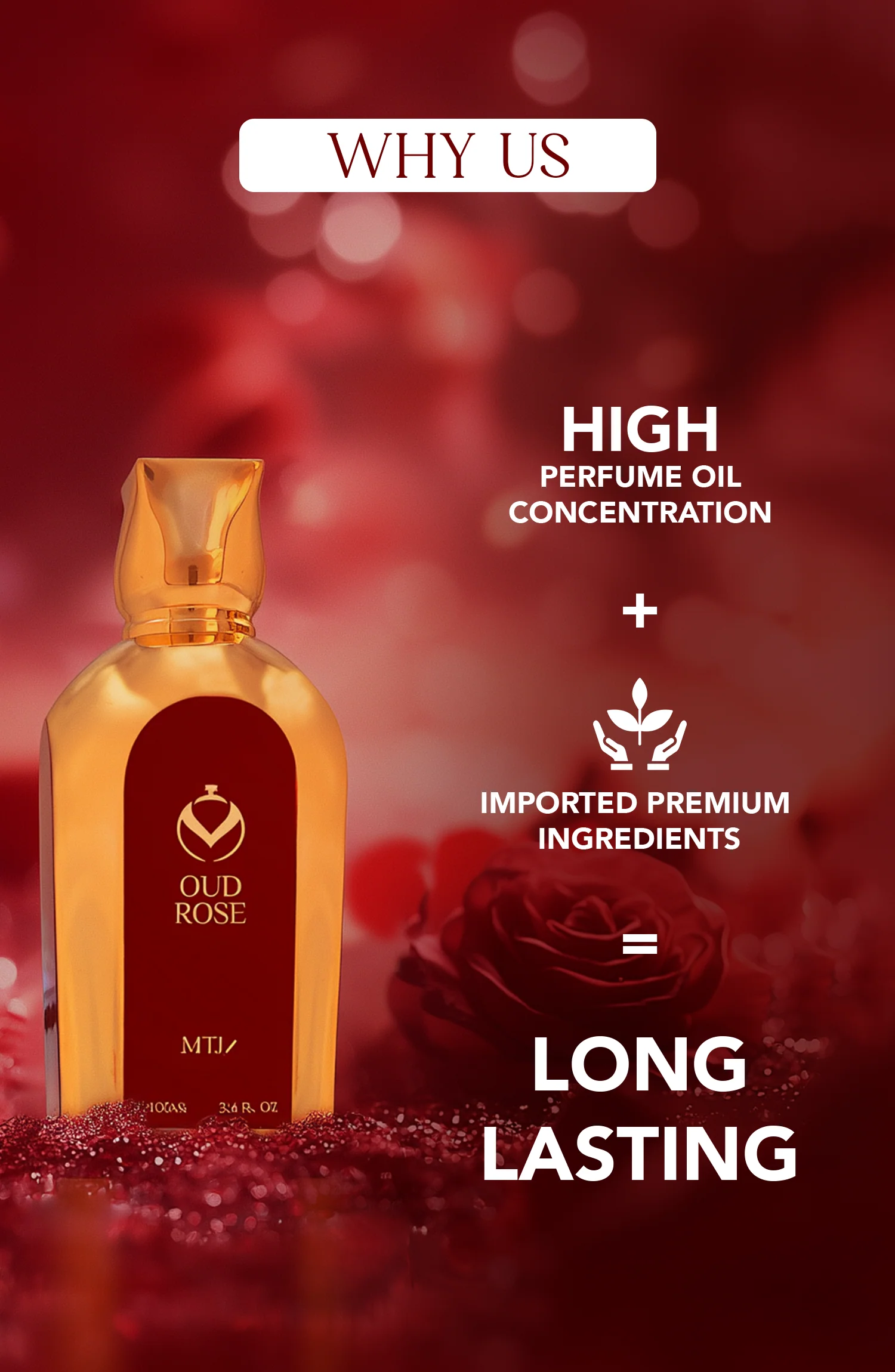 Oud Rose fragrance bottle with rose and oud scent Oud Rose fragrance bottle with rose and oud scent