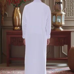 Premium white Saudi thobe breathable fabric