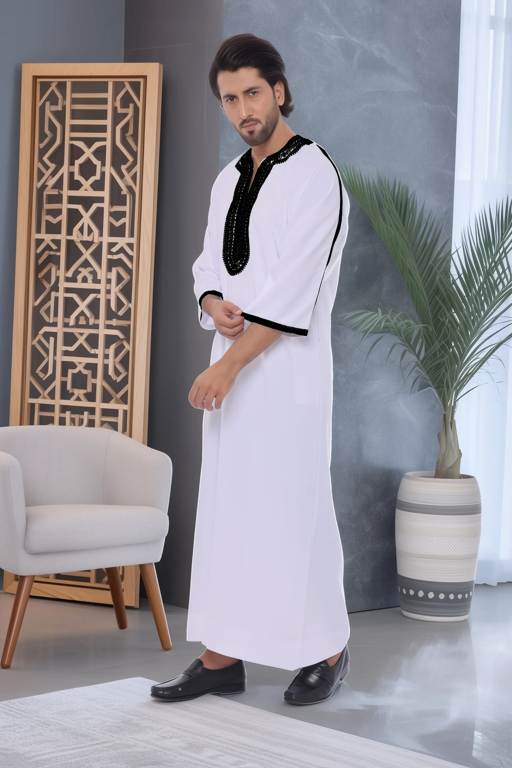 Moroccan White thobe mens Islamic clothing