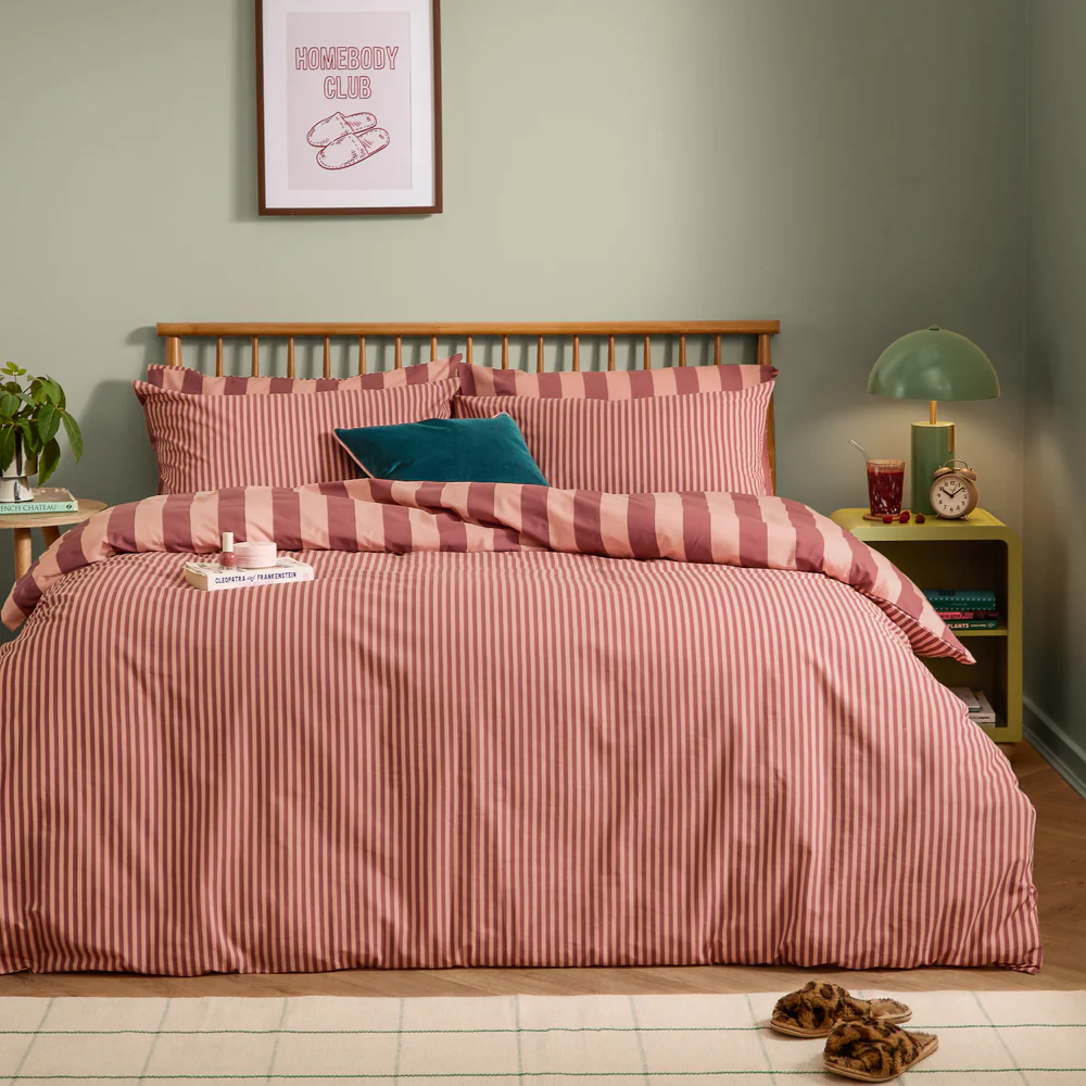 reversible striped bedding raspberry smoothie