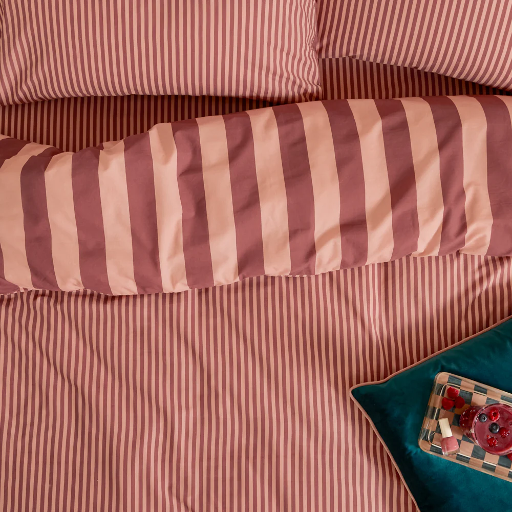 raspberry smoothie striped duvet cover