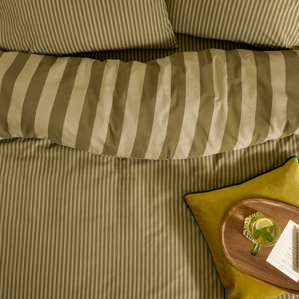 green tea striped duvet cover set