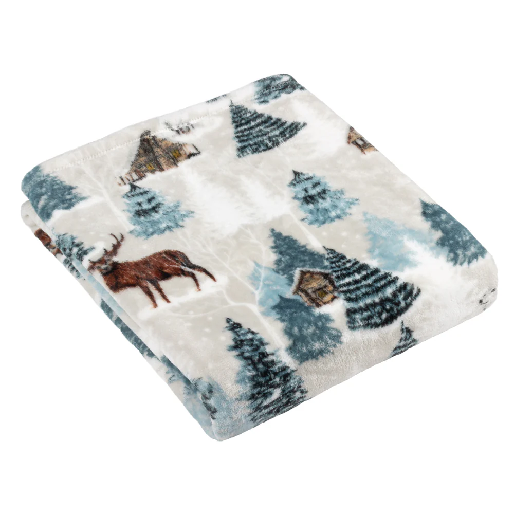soft fleece throw white blue