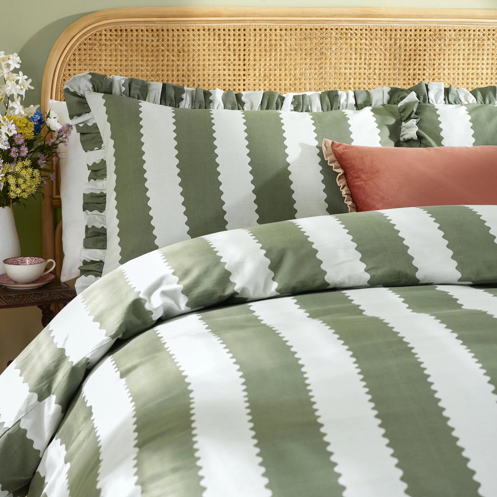 birdie stripe ruffle duvet cover