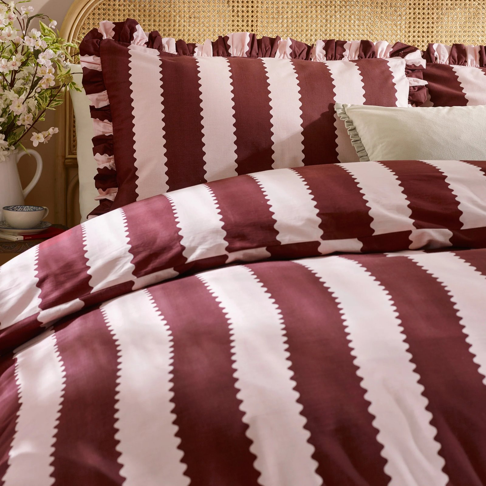 striped duvet cover with ruffle