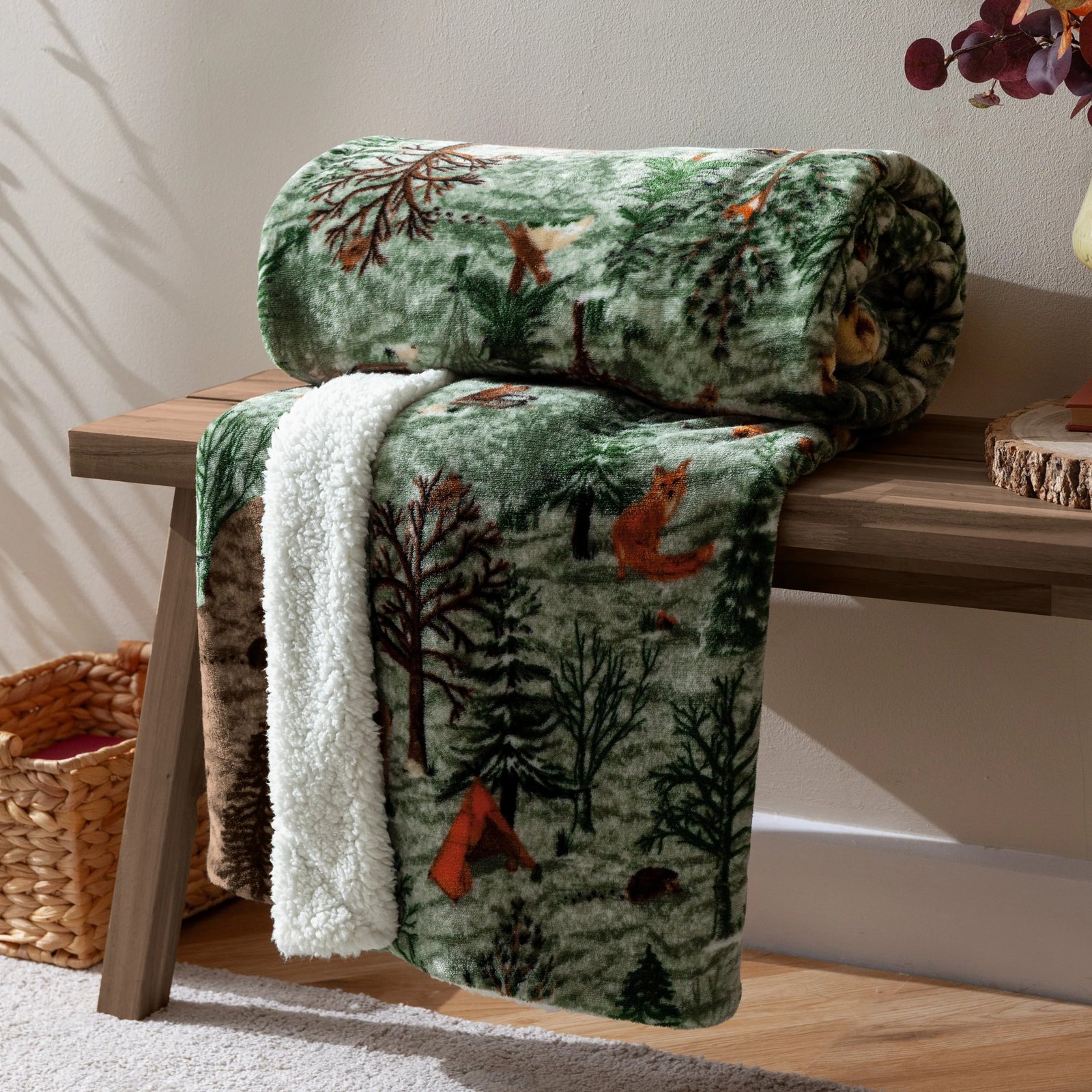 odge wood sherpa throw oak green
