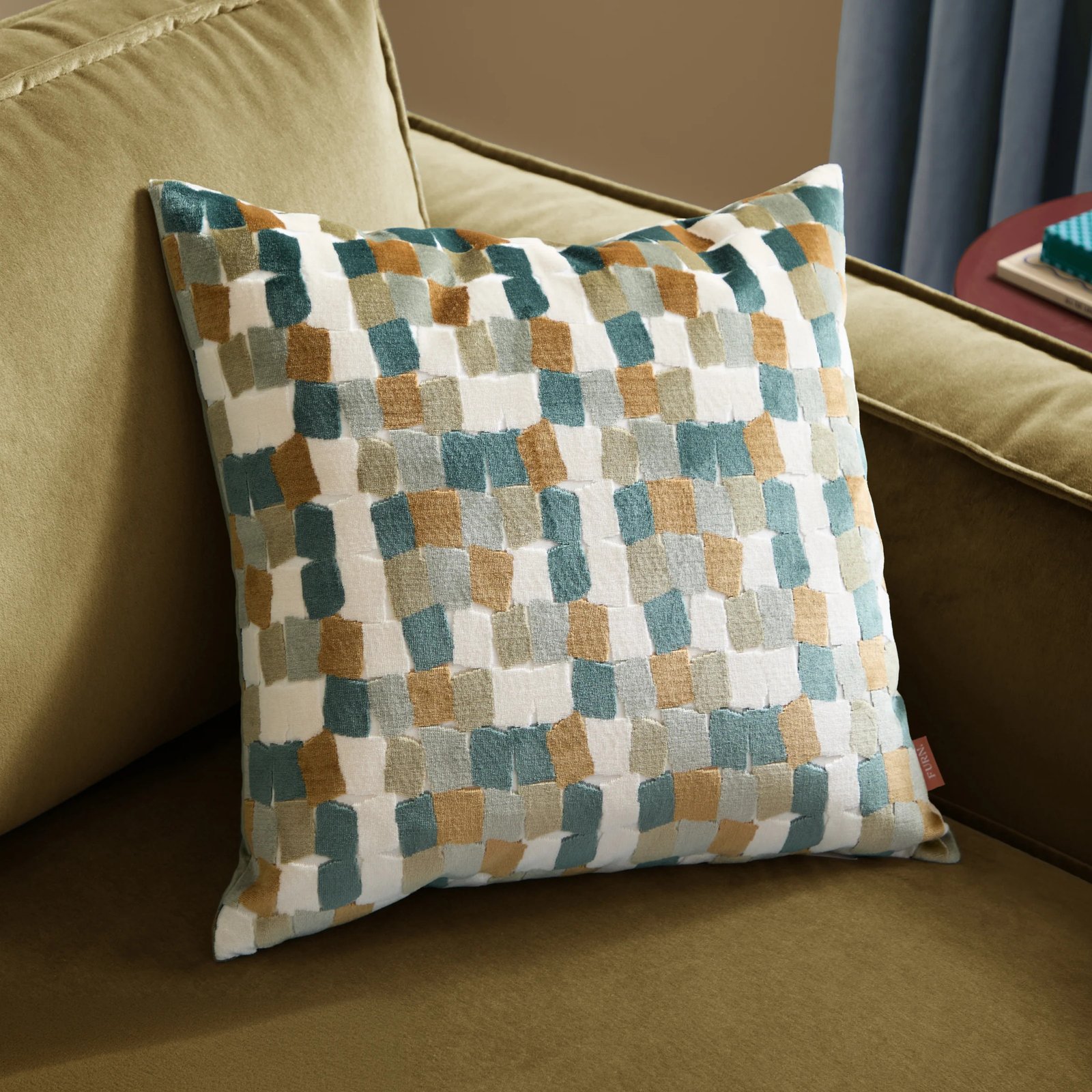 green metro blocks jacquard cushion