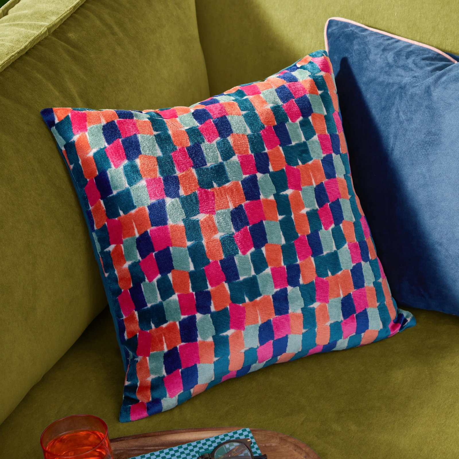 multicolour square velvet cushion